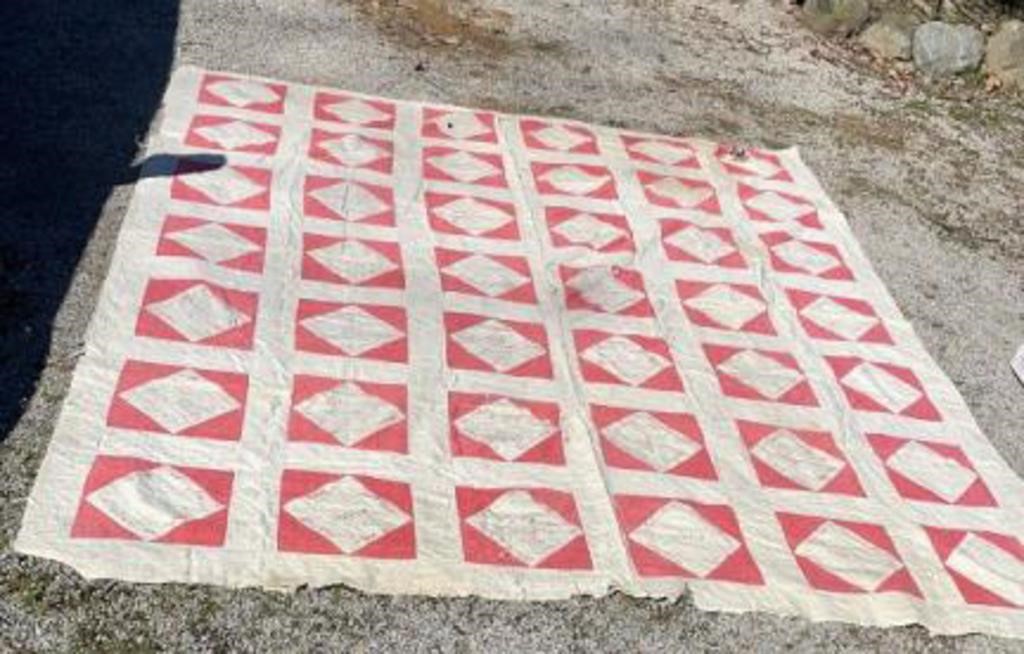 Old 80 x 90 Signature Quilt stains and holes