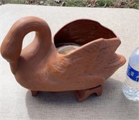 Clay Pottery Swan planter , on stand