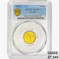 1873 $2.50 Gold Quarter Eagle PCGS AU58 Closed 5