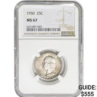 1950 Washington Silver Quarter NGC MS67