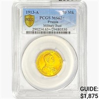 1913-A .2305oz. Gold Prussia 20 Mark PCGS MS63+