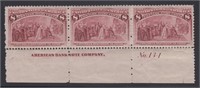 US Stamps #235 Mint HR Plate Number Strip of 3, wi