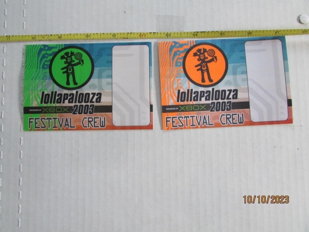 Pass Lot Of 2 Lollapalooza Festival 2003 Crew