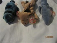 Lot 3 Beanie Babies With Tags Chameleon Dog Shark