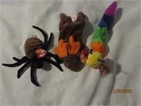 Lot 3 Beanie Babies With Tags Moose Spider Worm