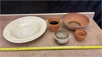 Clay pots, bird bath top