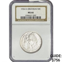 1936-D Arkansas Half Dollar NGC MS66