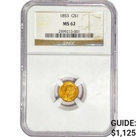 1853 Rare Gold Dollar NGC MS62