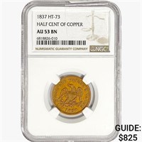 1837 Half Cent of Copper HT-73 NGC AU53 BN