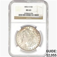 1892-O Morgan Silver Dollar NGC MS63