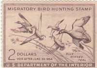 1954 Dept of the Interior Duck Stamp, Unused