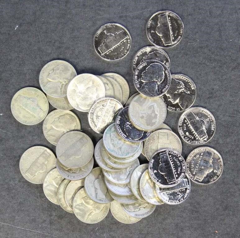 US Coins 42 1942-1945 Silver War Nickels, circulat
