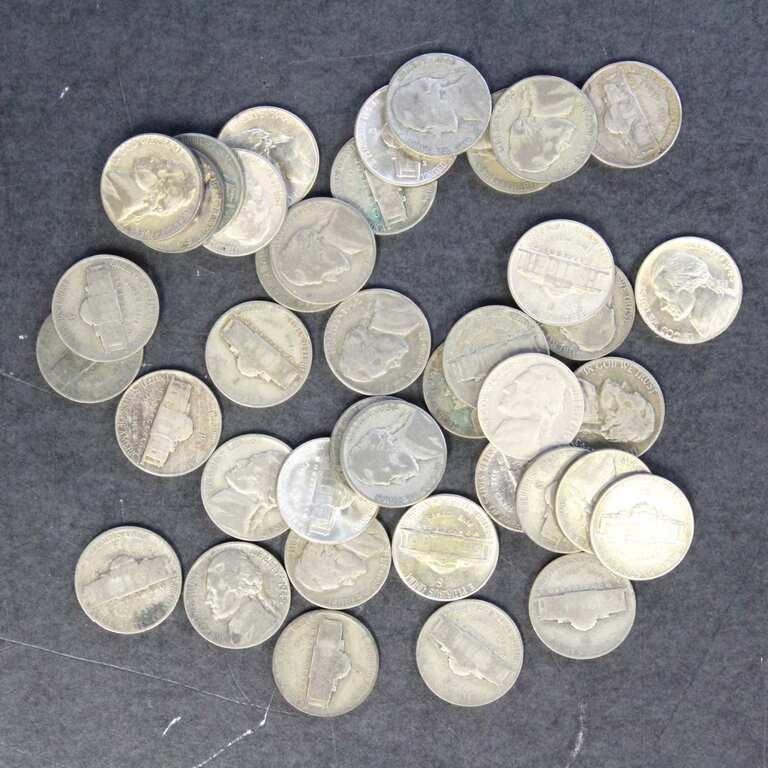 US Coins 40 1942-1945 Silver War Nickels, circulat