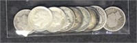 US Coins 9 Silver Dimes including 3 Barber, 2 Merc