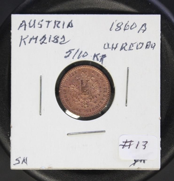 Austria Coins 1860A 5/10 Kreuzer, uncirculated