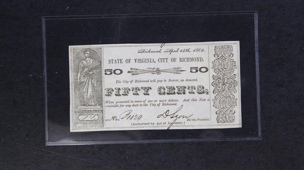1862 Obsolete Currency $0.50 Uncirculated Richmond