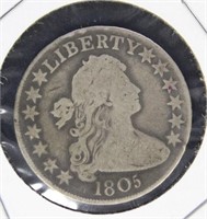 US Coins 1805 Draped Bust Half Dollar, circulated