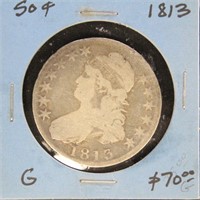US Coins 1813 Capped Bust Half Dollar, circulated