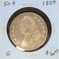 US Coins 1829 Capped Bust Half Dollar, circulated