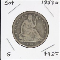 US Coins 1859-O Seated Liberty Half Dollar, circul