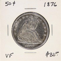 US Coins 1876 Seated Liberty Half Dollar, circulat