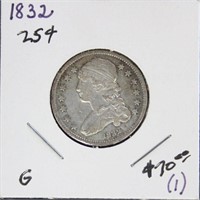 US Coins 1832 Bust Quarter, circulated