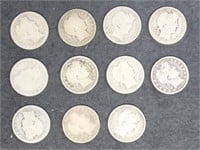 US Silver Coins 11 Barber Half Dollars $0.50, circ
