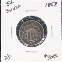 US Coin 1868 Shield Nickel $0.05, circulated in de