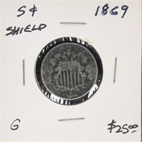 US Coin 1869 Shield Nickel $0.05, circulated in de