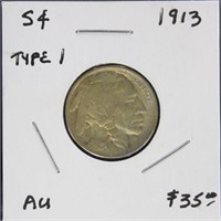 US Coin 1913 Type I Buffalo Nickel $0.05, circulat