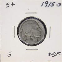 US Coin 1915-S Buffalo Nickel $0.05, circulated in