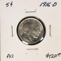 US Coin 1916-D Buffalo Nickel $0.05, circulated in