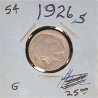 US Coin 1926-S Buffalo Nickel $0.05, circulated in
