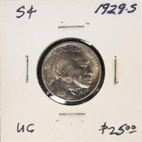 US Coin 1929-S Buffalo Nickel $0.05, circulated in