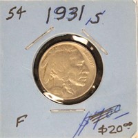 US Coin 1931-S Buffalo Nickel $0.05, circulated in