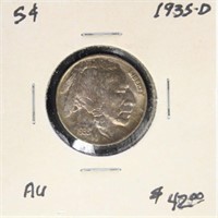 US Coin 1935-D Buffalo Nickel $0.05, circulated in