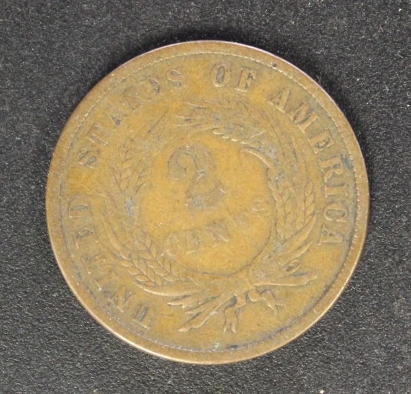 US Coin 1867 Two Cent Piece, circulated attractive