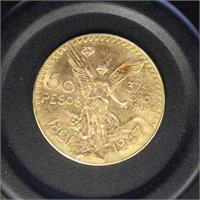 Mexico Coins 1947 Gold 50 Pesos, AU, one toning sp