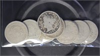 US Coins 9 Liberty nickels, circulated