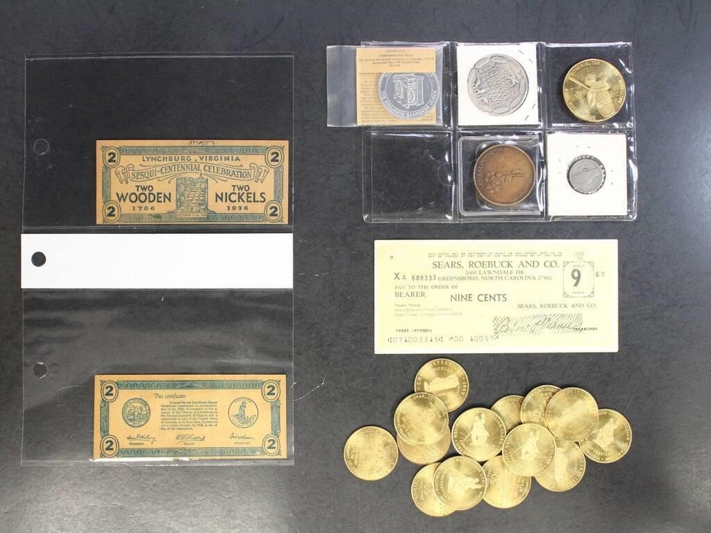 Ephemera and Medals including a few wooden nickels