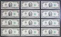 US Paper Money 19 $2 Bills (Face Value $38) from 1