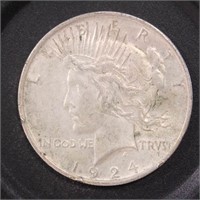 US Silver Coin 1924 Peace Silver Dollar $1 Circula