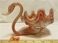 Vtg Sooner Glass Swan Bowl Art Glass