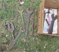 Antique wrenches and tooling.