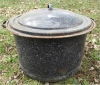 Enamelware pot and lid.