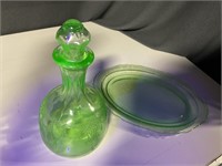 VTG Green Uranium Glass Decanter W/ Stopper