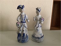 blue and white victorian figurines