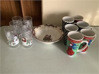 bowl 6 glasses and 6 mugs