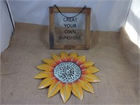Glass & Wood Hanging Sign/Metal Sunflower - NEW
