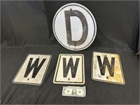 3 W "Whistle" & 1 D Letter Railroad Signs